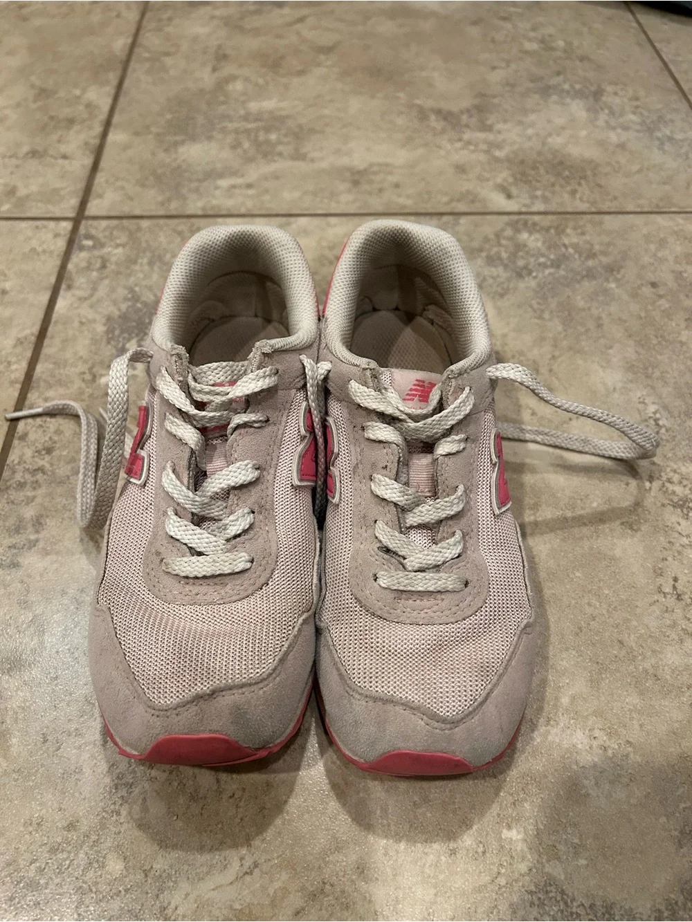 New Balance Girls' Pink and Light Gray Suede & Mesh Sneakers